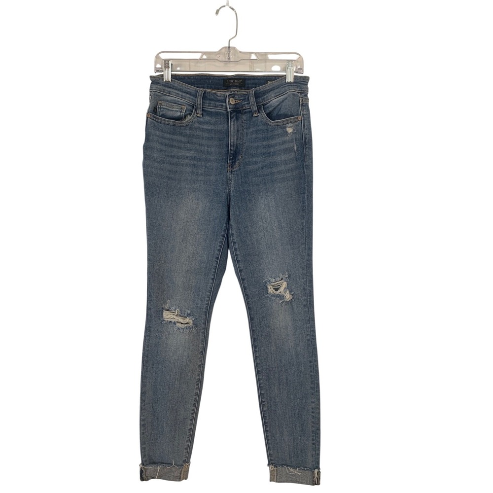 Judy Blue High Rise Skinny Jeans Medium Wash Distressed Ripped Size 3 26 JB82255
